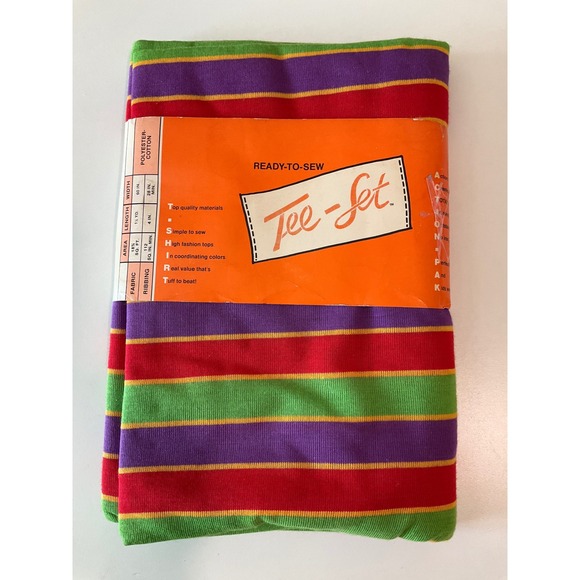 Other - Vintage Ready-To-Sew Tee-Set‎ Colorful Stripes Fabric ONLY Jersey 80s Crafting